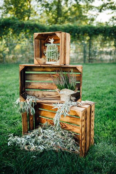 istock Hand made wedding decorations with wooden boxes, 855601086
