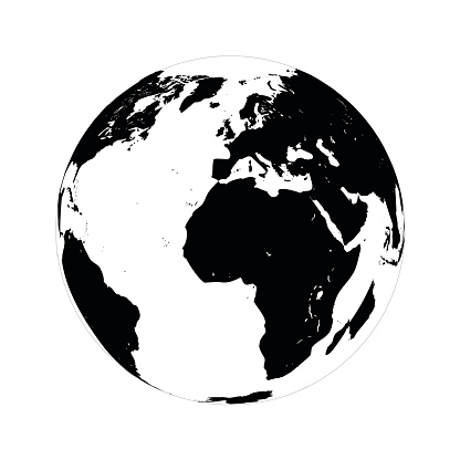 Simple black globe vector illustration on white background.