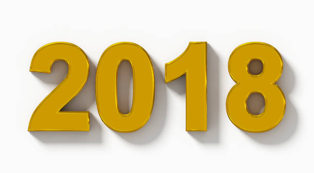 istock year 2018 golden 3d numbers with shadow isolated on white - orthogonal projection 855603836