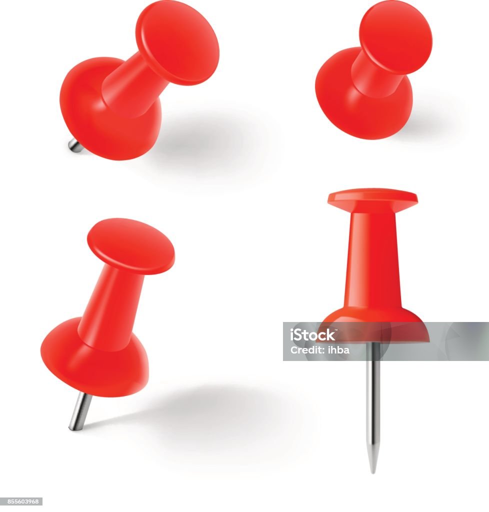Red Push Pins Stock Illustration - Download Image Now - Thumbtack, Belarus,  Bulletin Board - iStock