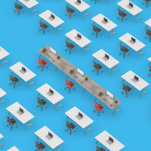 istock Concept top view of an office space with table standing out 855605428