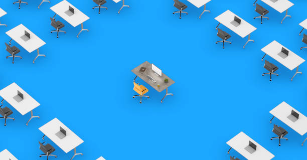 istock Concept top view of an office space with table standing out 855605448