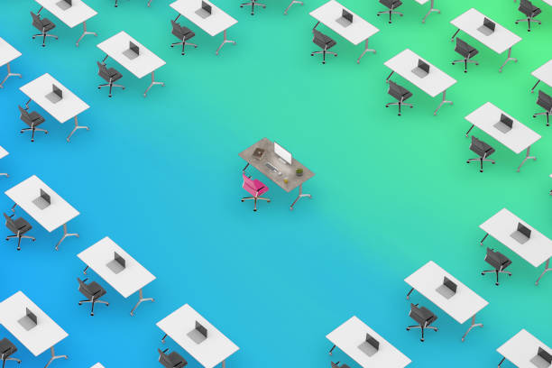 istock Concept top view of an office space with table standing out 855605476