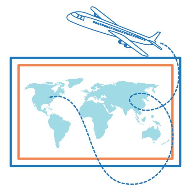 ilustraciones, imágenes clip art, dibujos animados e iconos de stock de mapa de papel del mundo con avión - index card