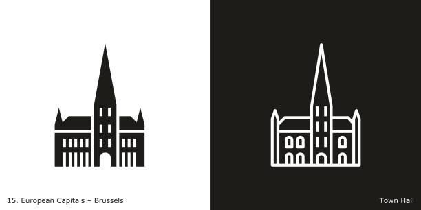 Brussels Town Hall Landmark building of Brussels, the capital city of Belgium grote markt brussel stock illustrations