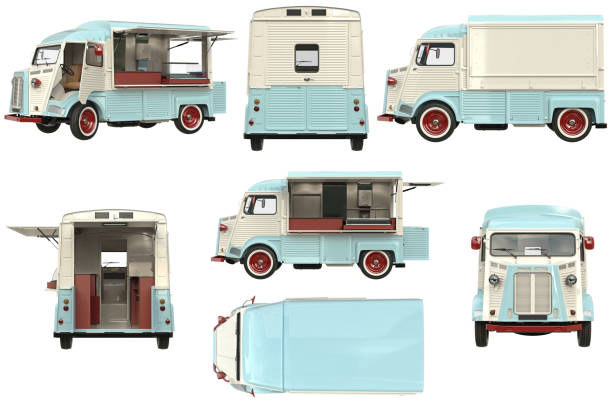istock Food truck mobile cafe set 855611960
