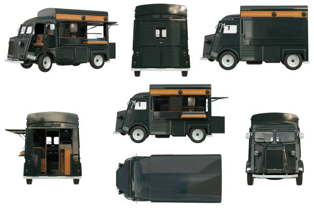 istock Food truck mobile cafe set 855612018