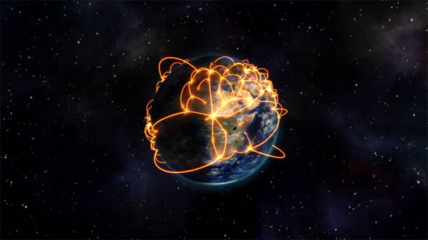 istock Illustration connectivity and communication with an Earth image courtesy of Nasa.org 855617904
