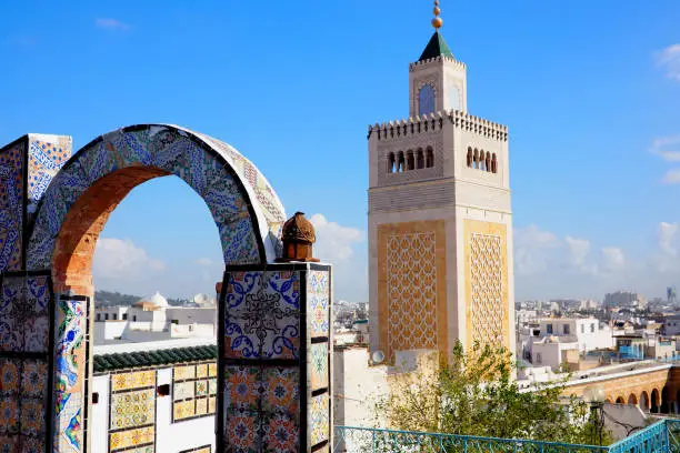 Photo of View over Tunis skyline with famous mosque