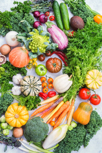 istock Top view of rainbow vegetables, autumn harvest 855625282