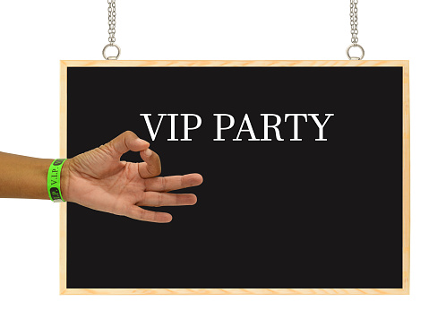 Hand VIP Party bracelet blackboard white background