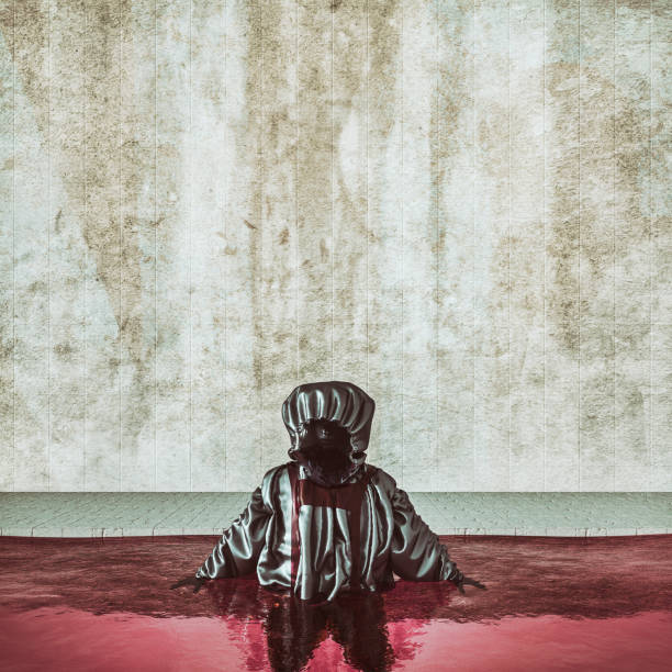 istock Ugly old swimming pool with man in hazmat suit 855651000