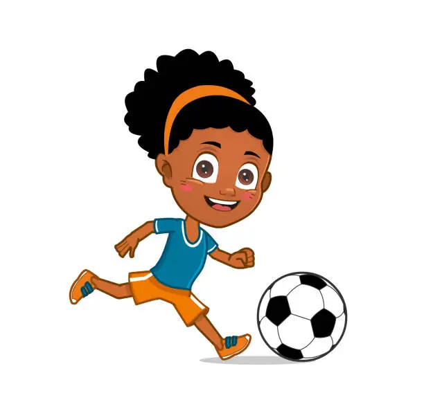 Vector illustration of little girl playing soccer