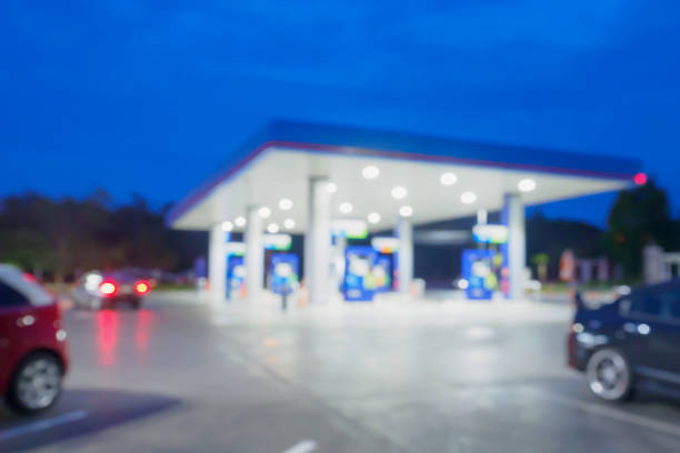 istock Blur Gas station at night time for background 855666962