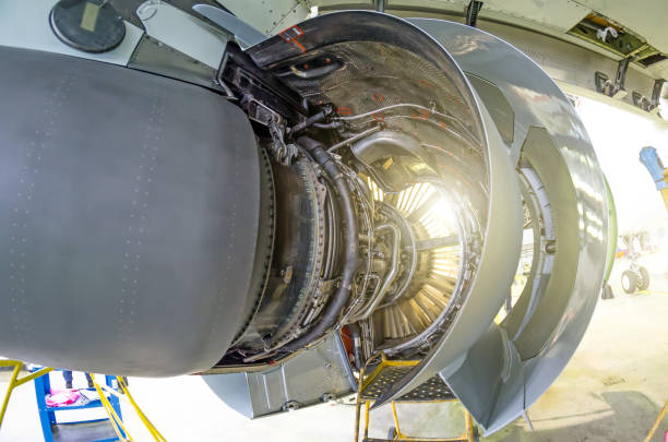 istock Engine of the airplane under heavy maintenance. 855671356