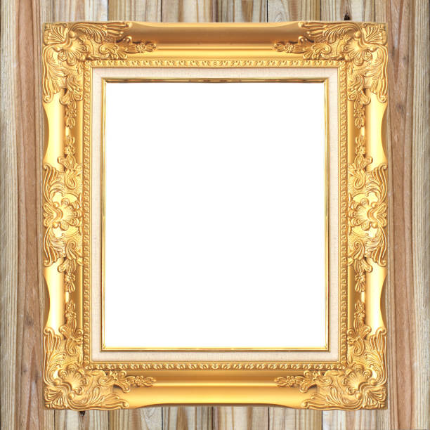 istock Antique gold frame on wooden wall background 855680514