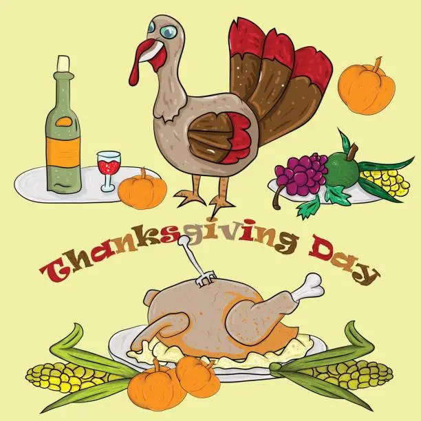 Vector illustration of drawings for the Thanksgiving Day