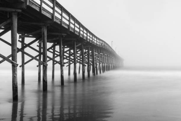 Pier in the Fog A black and white photo of a pier in the fog black and white beach stock pictures, royalty-free photos & images