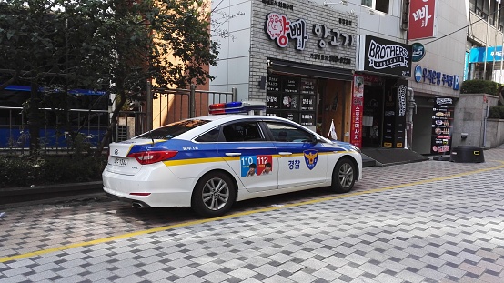 Busan, South Korea - September 8, 2017: Korean police car parking at the street.