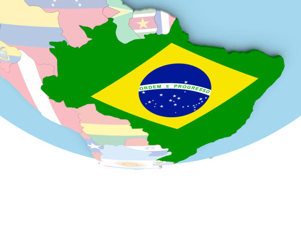 Map of Brazil with flag on globe
