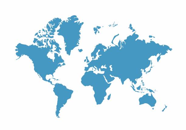 niebieska mapa świata na białym tle, ilustracja wektorowa - new zealand map cartography vector stock illustrations