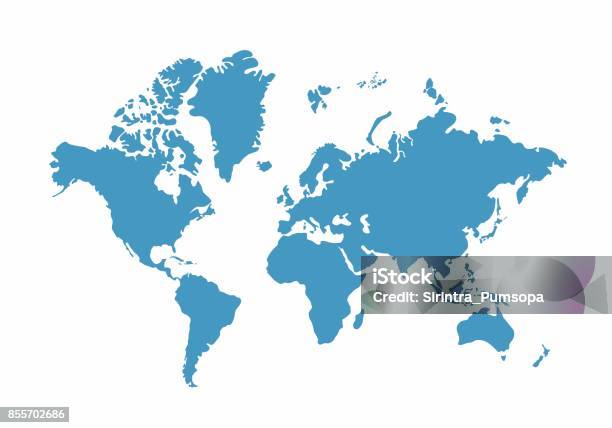 Blue World Map On White Background Vector Illustration Stock Illustration - Download Image Now