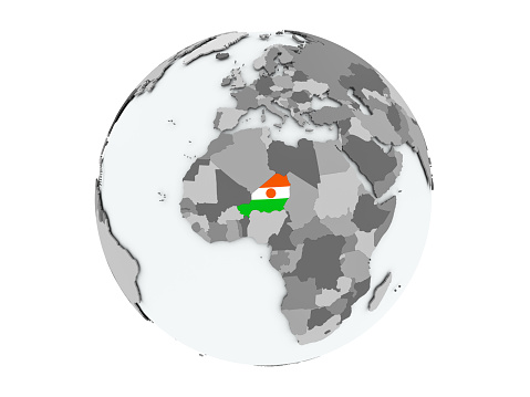 Niger on political globe with embedded flags. 3D illustration isolated on white background.
