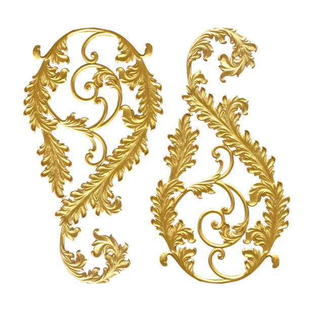 istock Ornament elements, vintage gold floral designs on white background or texture 855710408