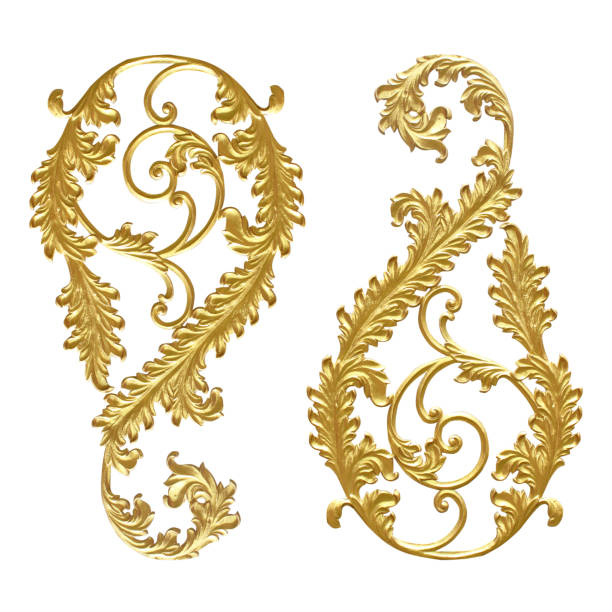 istock Ornament elements, vintage gold floral designs on white background or texture 855711570