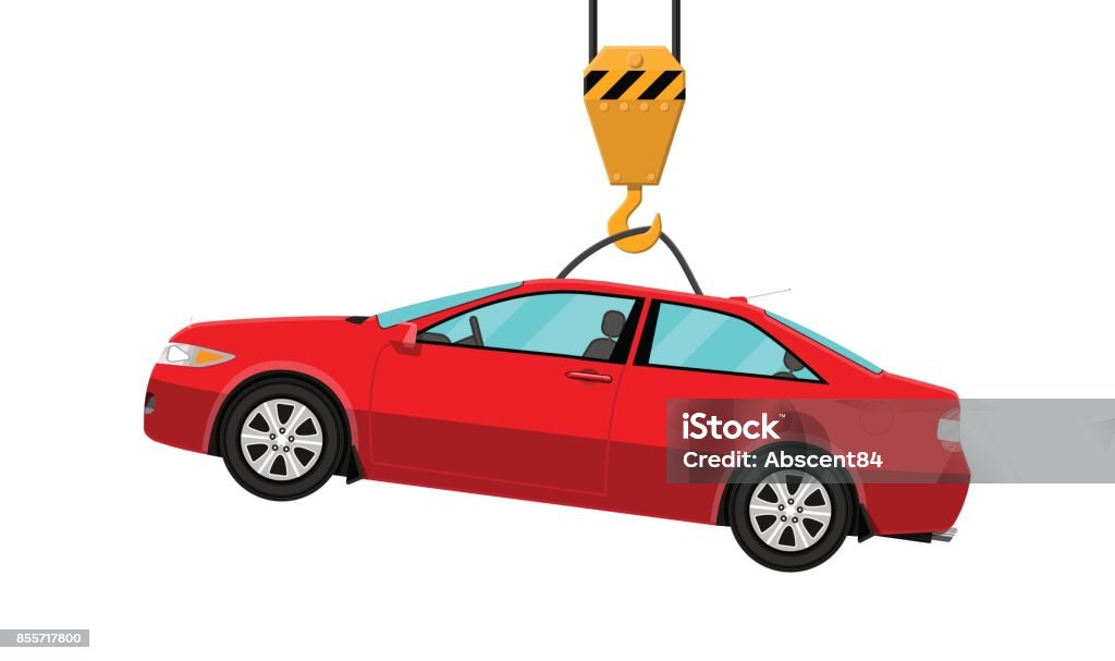 Roten Coupe Auto Kran Haken Hängen Stock Vektor Art und mehr