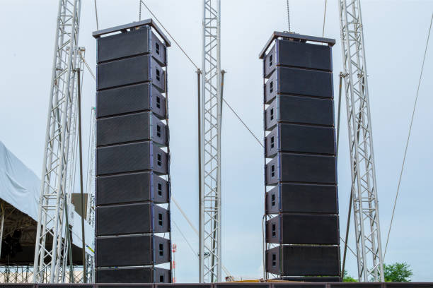 concert Line Array loudspeakers stock photo