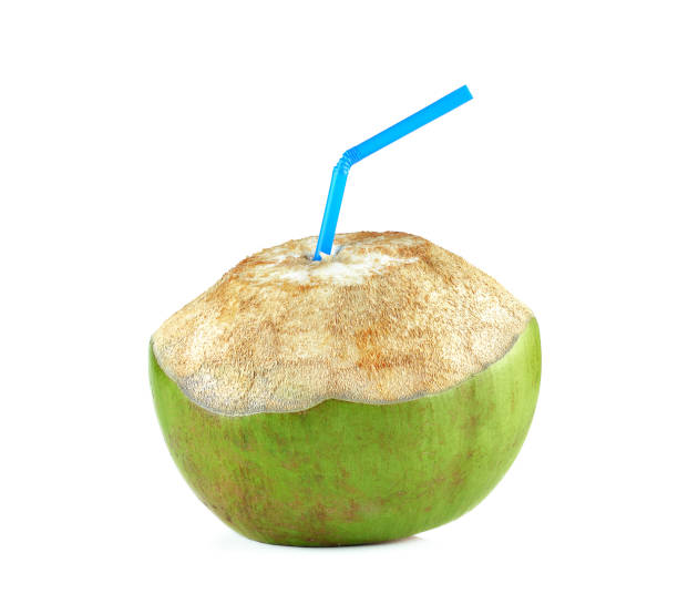 istock Fresh Coconut Water Drink on white background 855720398