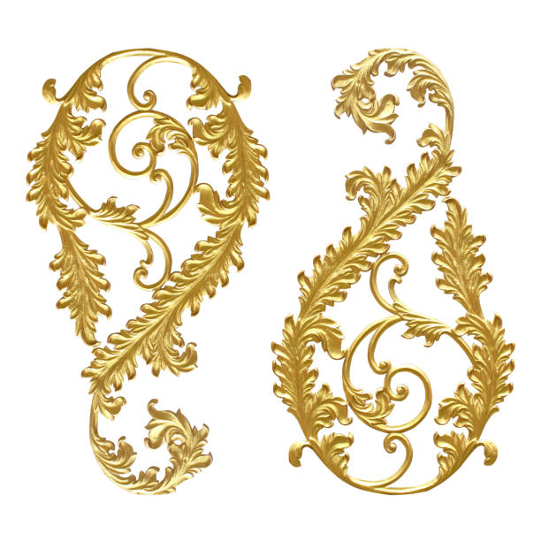 istock Ornament elements, vintage gold floral designs on white background or texture 855720480