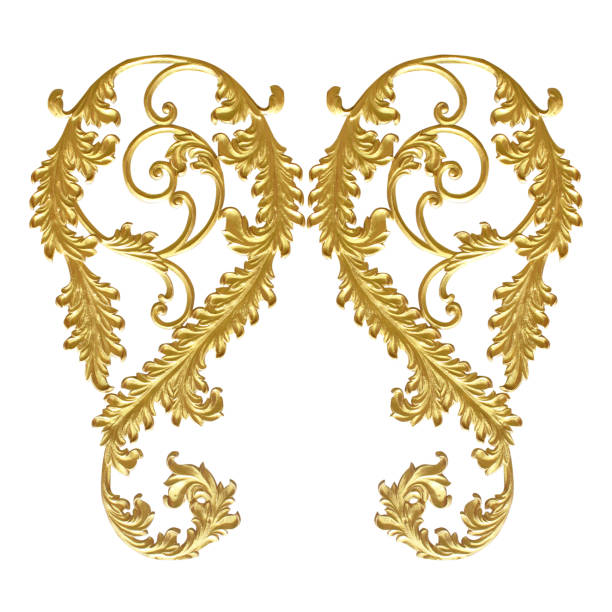 istock Ornament elements, vintage gold floral designs on white background or texture 855721600