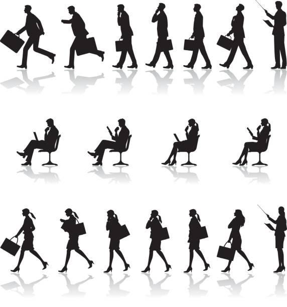 The people who work in an office Business illustration lunch silhouettes stock illustrations
