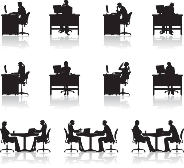 사무실에서 일 하는 사람들 - business person silhouette back lit business stock illustrations