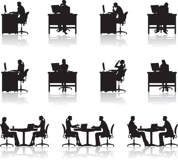 ilustrações de stock, clip art, desenhos animados e ícones de the people who work in an office - sitting