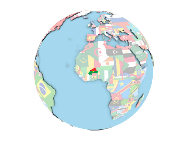 ghana territory with flag on map of globe isolated over white background