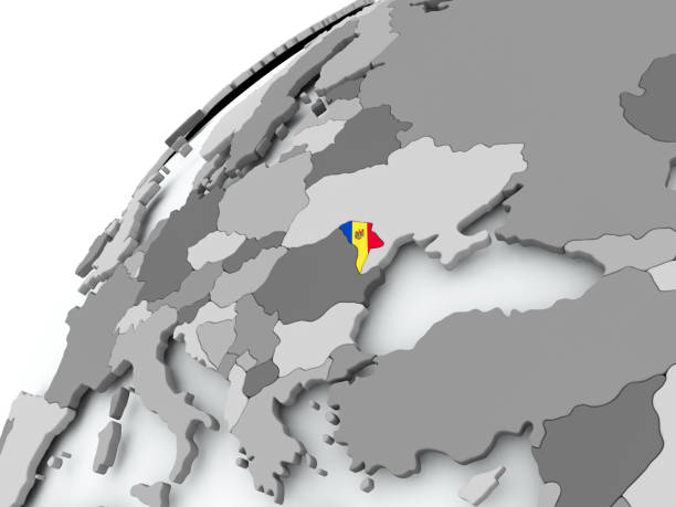istock Flag of Moldova on grey globe 855730796