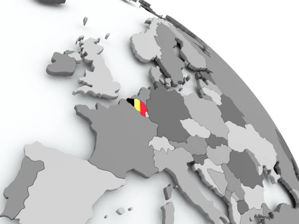istock Map of Belgium with flag on globe 855732028