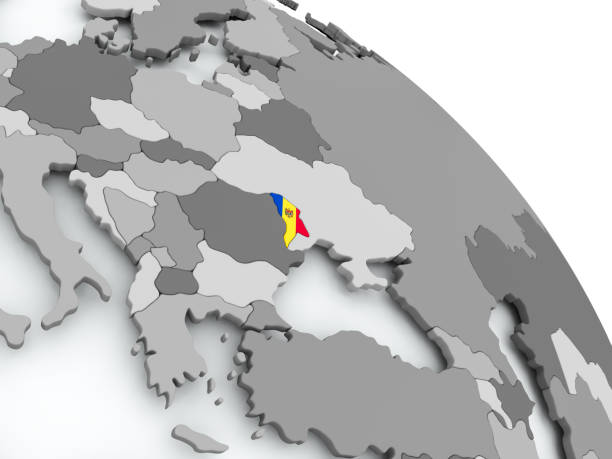 istock Map of Moldova with flag on globe 855732590