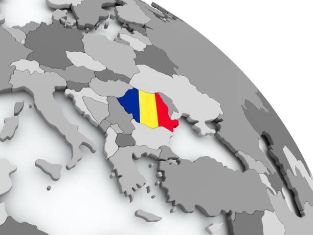 istock Map of Romania with flag on globe 855732658