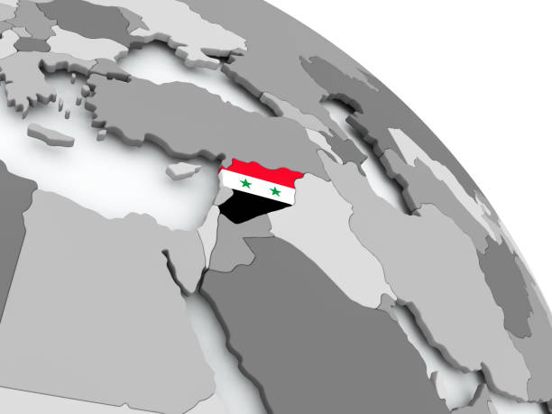 istock Map of Syria with flag on globe 855733480