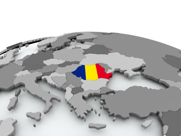 istock Flag of Romania on globe 855735786