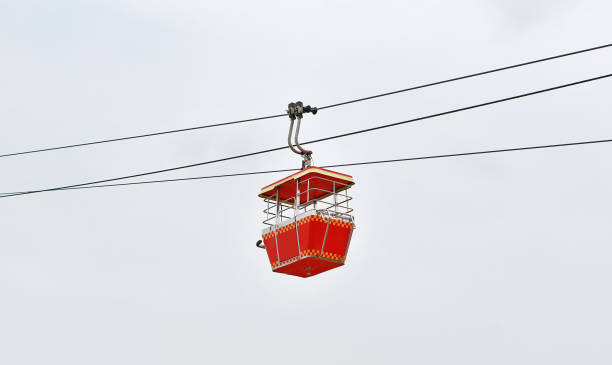 istock Cable car on white sky background. Retro transportation. 855745722