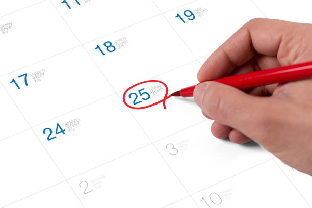 Red circle. Mark on the calendar at February 25, 2016