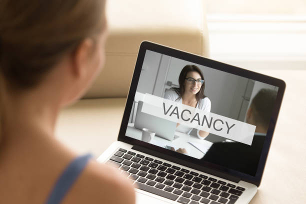 istock Young unemployed woman looking for job, online work search, clos 855752988