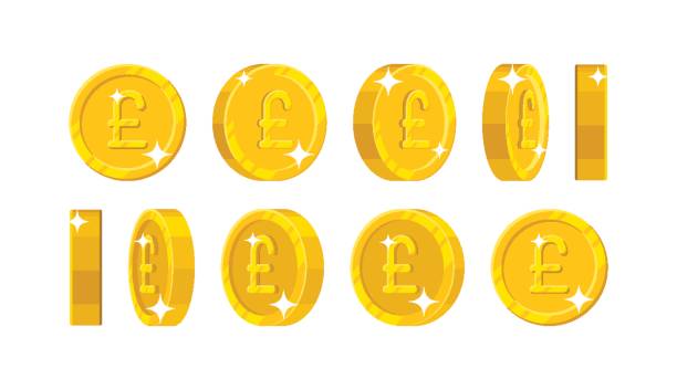 ilustraciones, imágenes clip art, dibujos animados e iconos de stock de oro libra vistas de dibujos animados estilo aislado - british currency currency uk coin