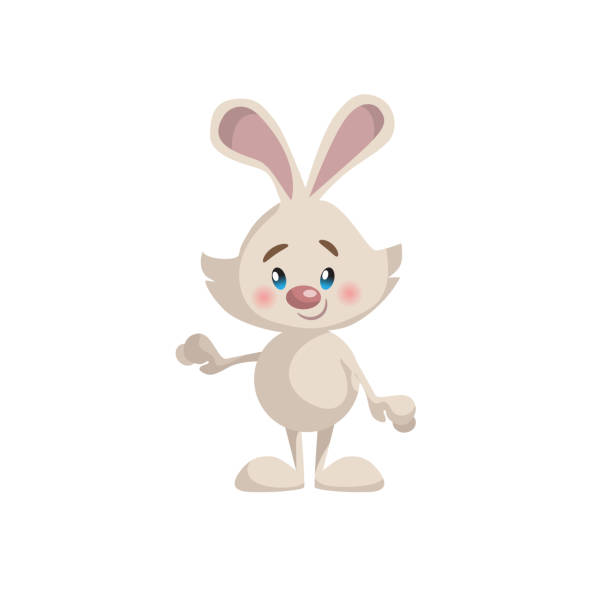 cartoon-trendigen stil süß stehen und lächeln hase maskottchen symbol. einfachen farbverlauf vektor-illustration isoliert auf weißem hintergrund. - easter rabbit baby rabbit mascot stock-grafiken, -clipart, -cartoons und -symbole