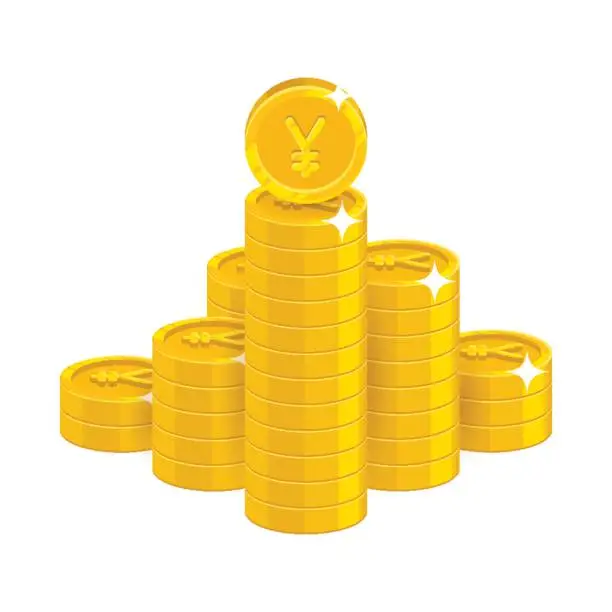 Vector illustration of Mountain gold Chinese yuan or Japanese yen isolated cartoon icon